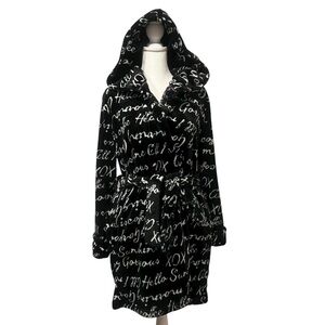 Betsey Johnson Hooded Bathrobe XS/S Black & White with Belt Pockets